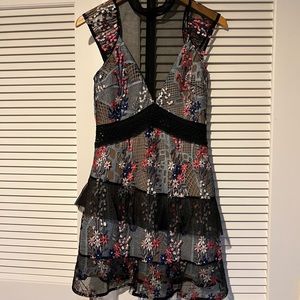 Self Portrait Mesh Lace Ruffle Tiered Dress size 4